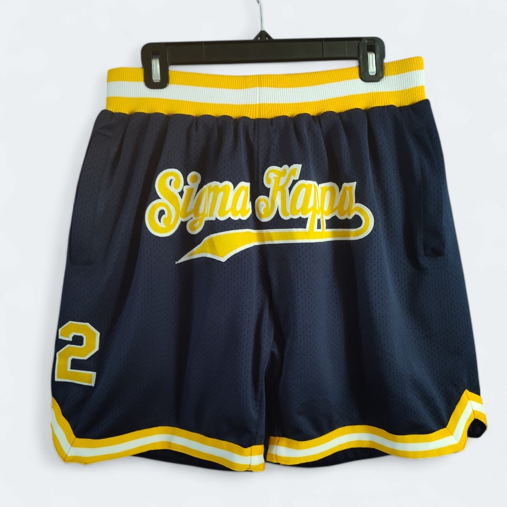 Custom Navy Gold-White Authentic Throwback Basketball Shorts - Picture 1 of 8
